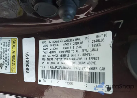 2010 Acura Tl 3.5 из США, поврежденный, VIN 19UUA8F2XAA018556